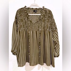 ANA army, green striped blouse- plus size- lightweight and flowy